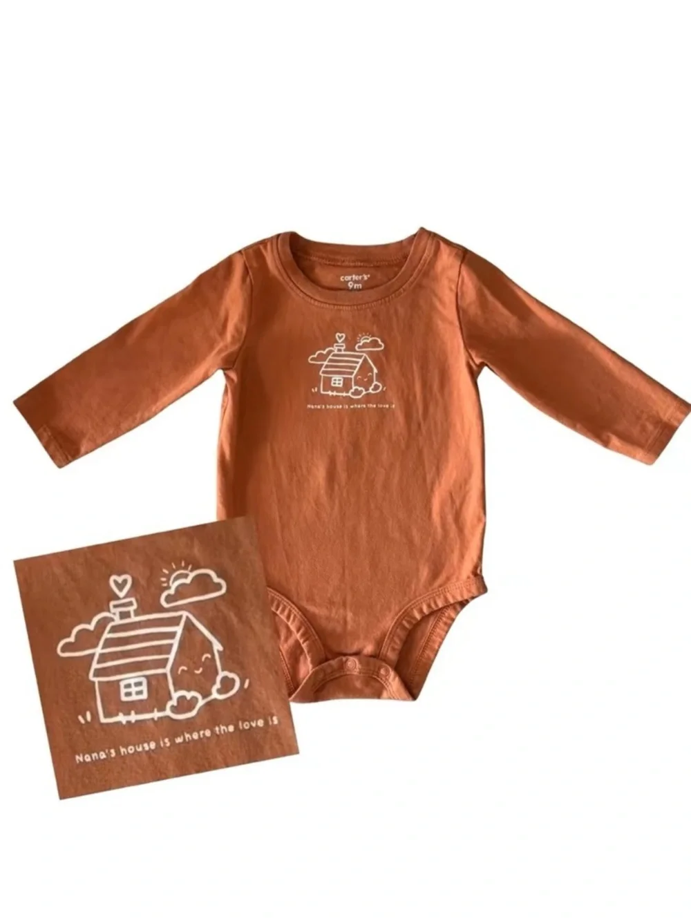 Carter's Rust Long Sleeve Bodysuit Onsie Nana’s Grandma House Love 9mo